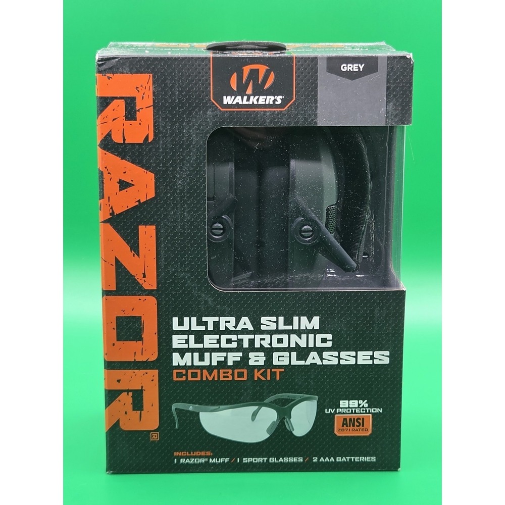 New Walker's Razor Electronic Ultra Slim Muff and Glasses Combo Kit (Grey)